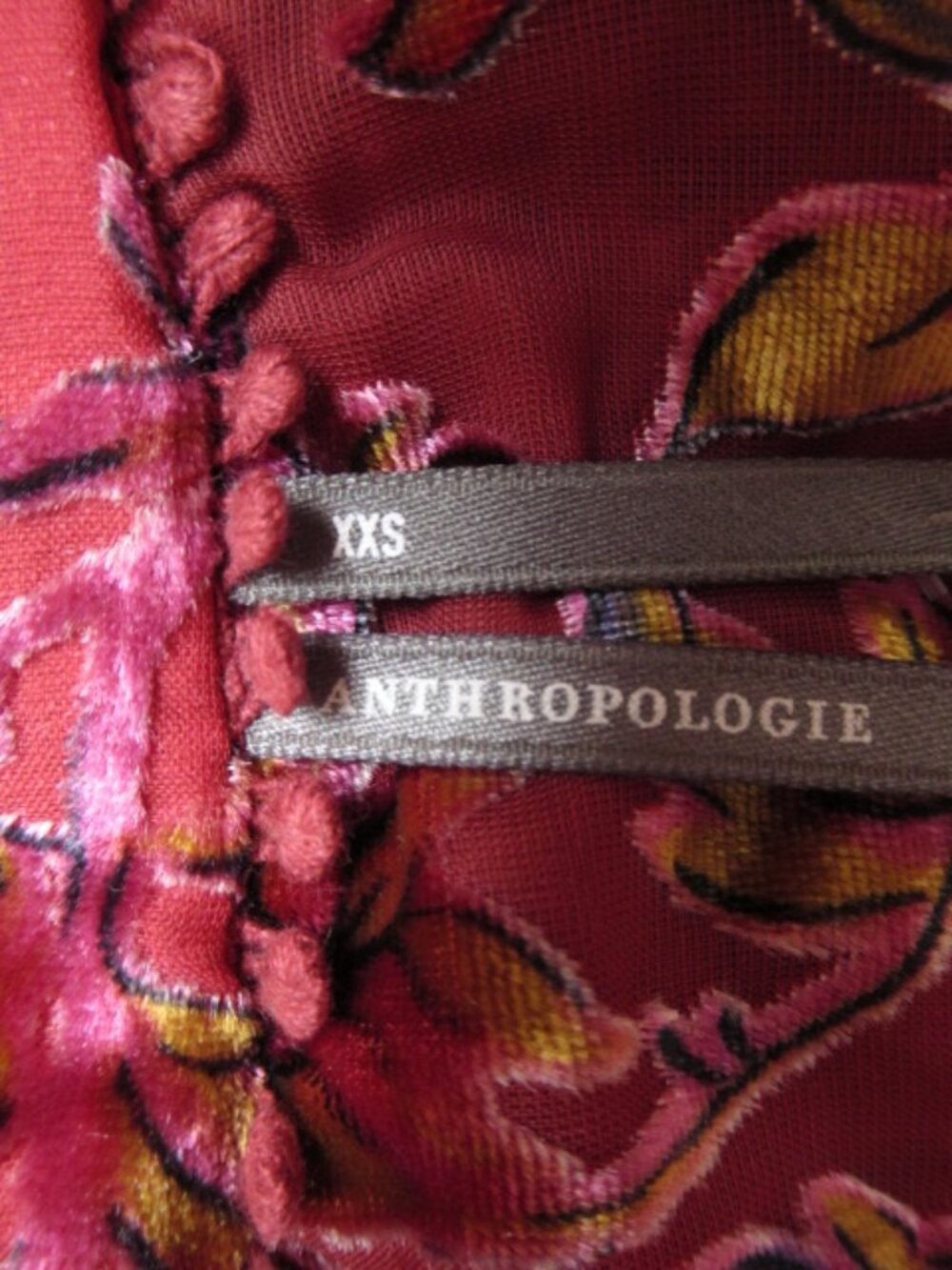 Anthropologie The Estela Burnout Sheer Printed Blouse Maroon Red XXS - Picture 11 of 12